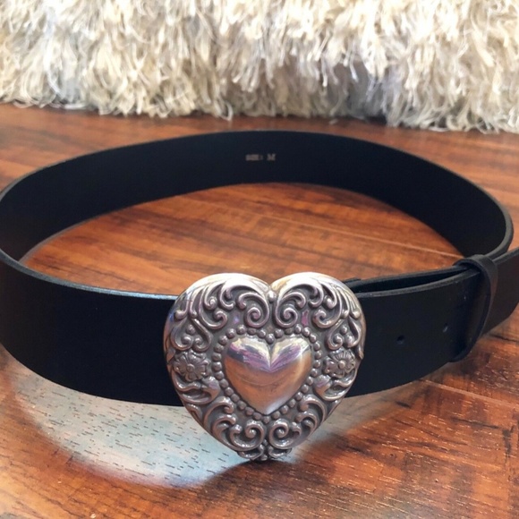 Silver Heart Flower Filigree Black Belt main image 6